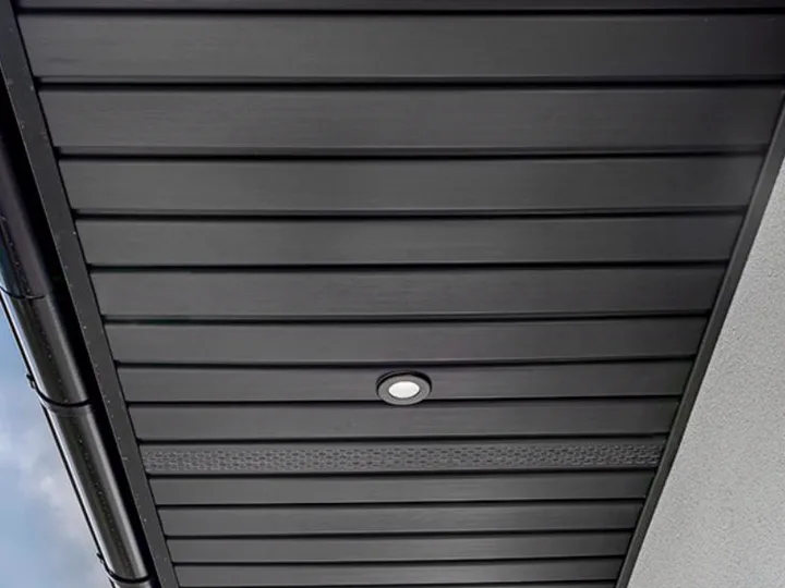 Finished black soffit with recessed light