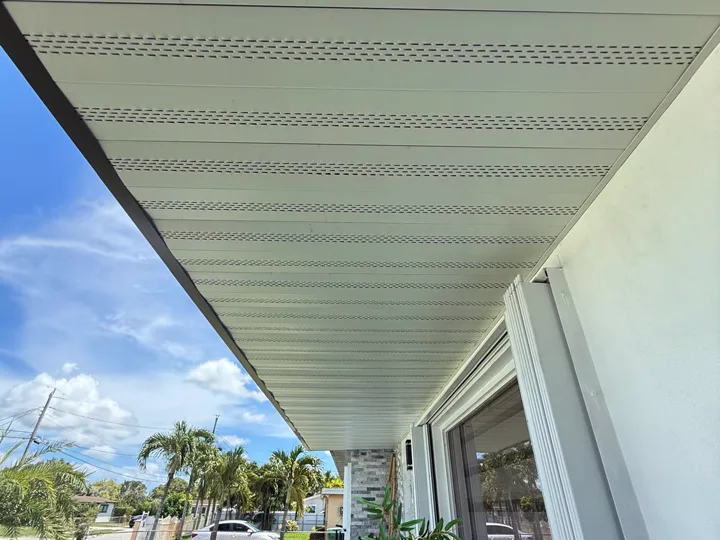 Residential white soffit viewed from below